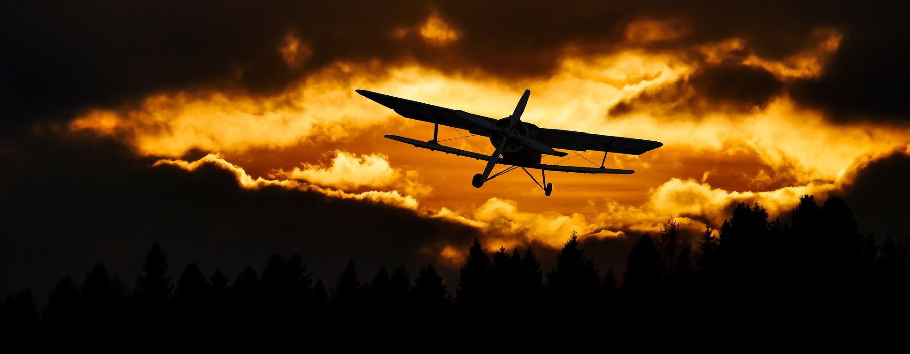 Plane flying at sunset.