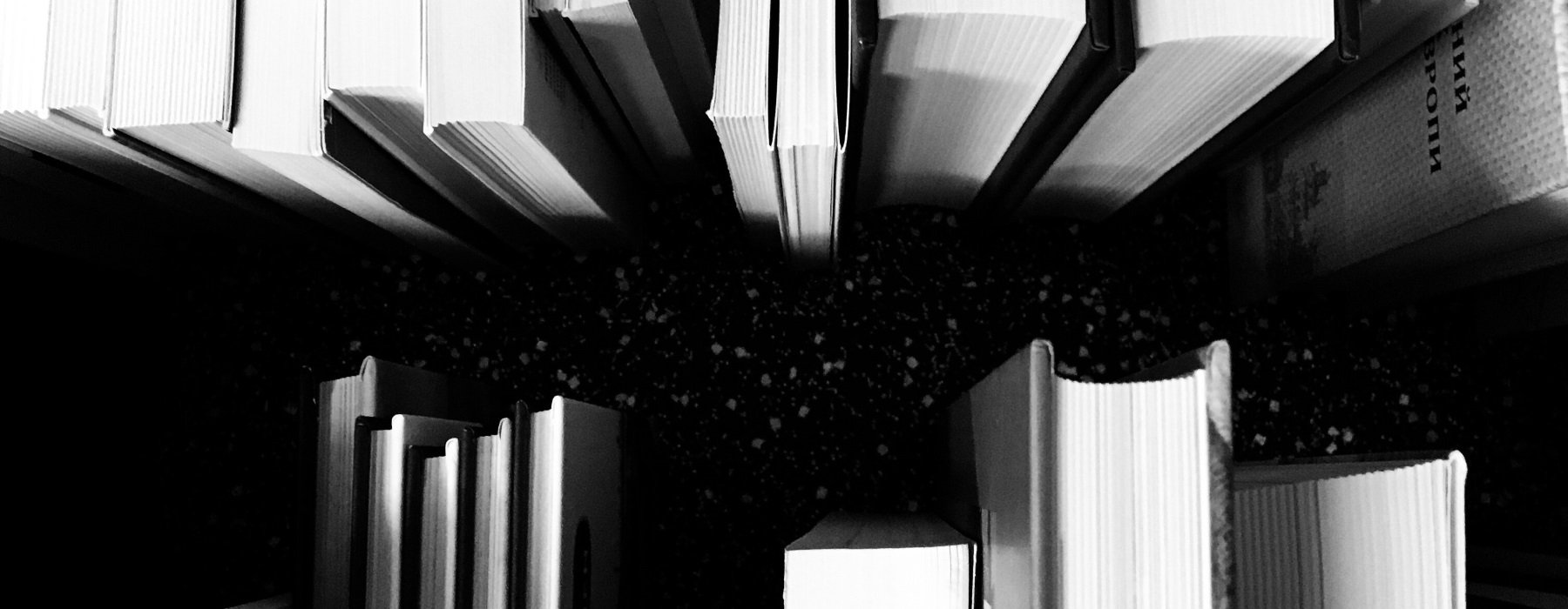 Topdown view of rows of books.